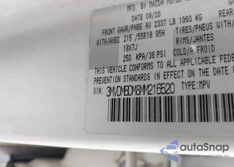 2021 Mazda Cx-30 Premium z USA, uszkodzony, nr VIN 3MVDMBDM8MM216520